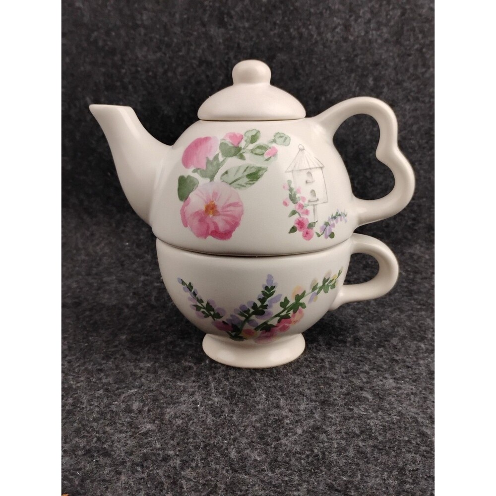 Pfaltzgraff Stoneware Cape May Tea for One Set Personal Teapot Retired Pattern